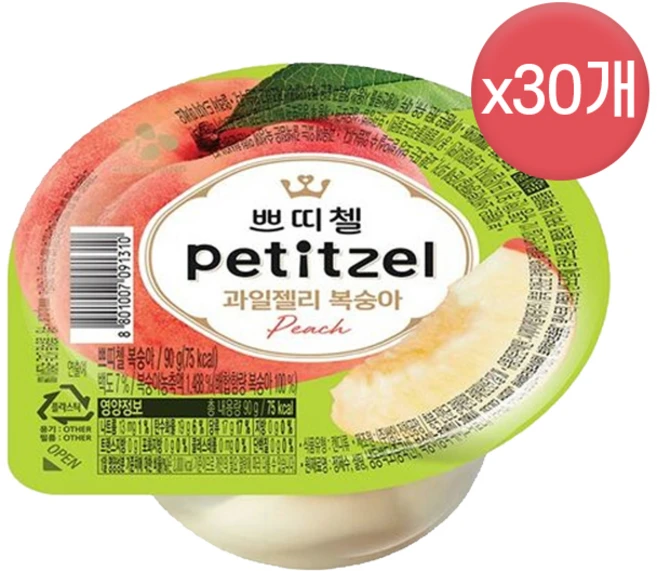 쁘띠첼 과일젤리 복숭아 90g/210g, 90g, 30개 - 쿠팡