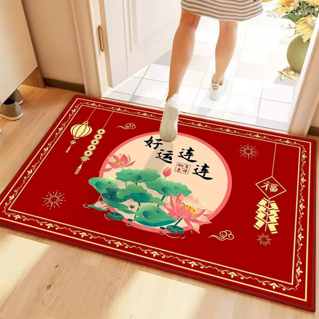 新年百福圖地墊 踏福地毯 絨紅門墊 新中式禮品 腳墊, 好運連連