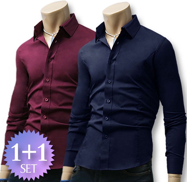 블루포스 리노스 스판 남방 1+1세트 남자 긴팔 솔리드 무지 링클프리 구김 없는 남성 셔츠 봄 가을 [국내생산]