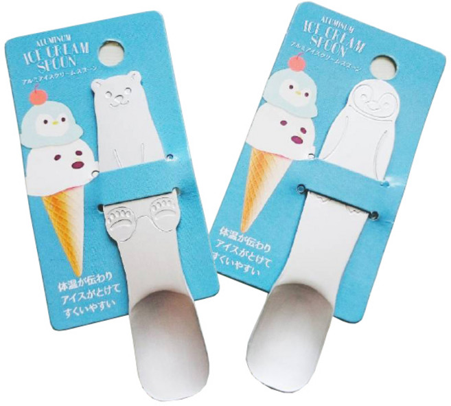 E.C 알루미늄 아이스크림스푼(열전도율이 높아 푸기 쉬운), 1759-356시로쿠마or펭귄(랜덤), 1개