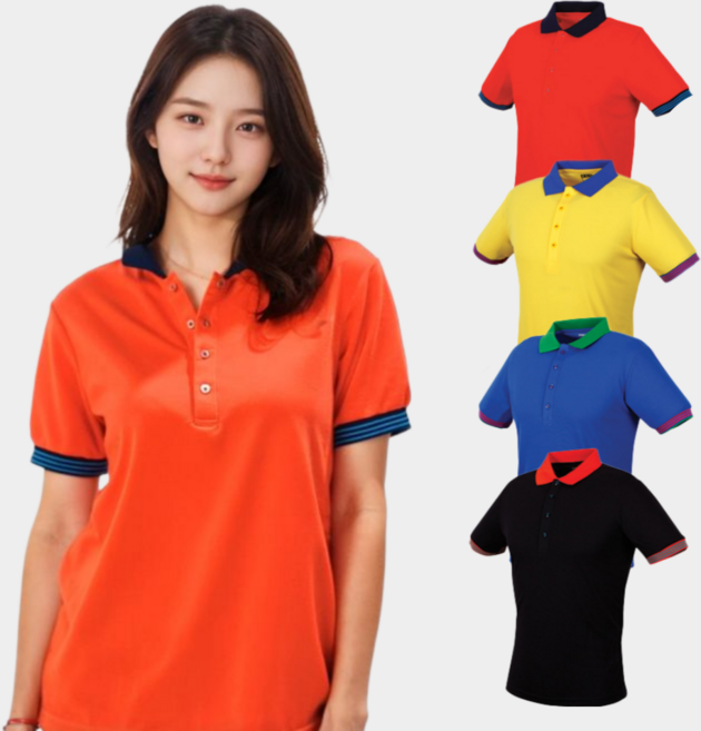 솔리드 멀티연사 반팔 배색 카라티 남여공용 유니섹스 티셔츠 행사 단체복