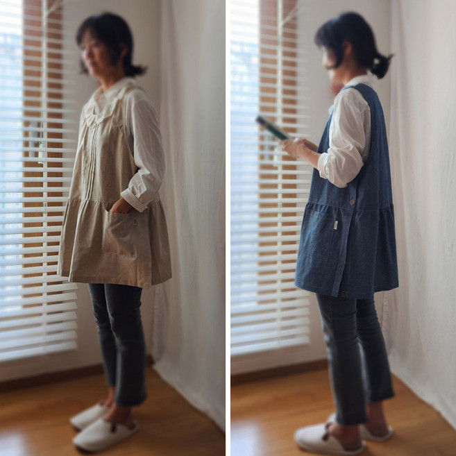 레이스 카라 프릴 핀턱 원피스앞치마 어린이집 보육교사 주방에이프런, 1개, 청해지