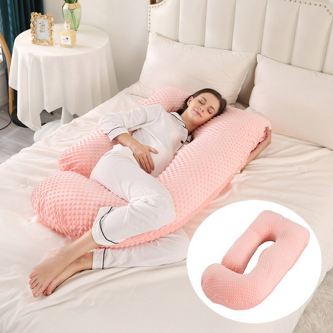 정싱 J자형 바디필로우 사이드베개 롱 쿠션, 분홍색