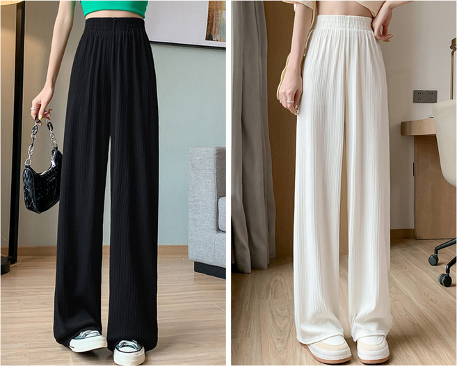 레노이 1+1 여성 아이스 실크 와이드 레그 팬츠 바지