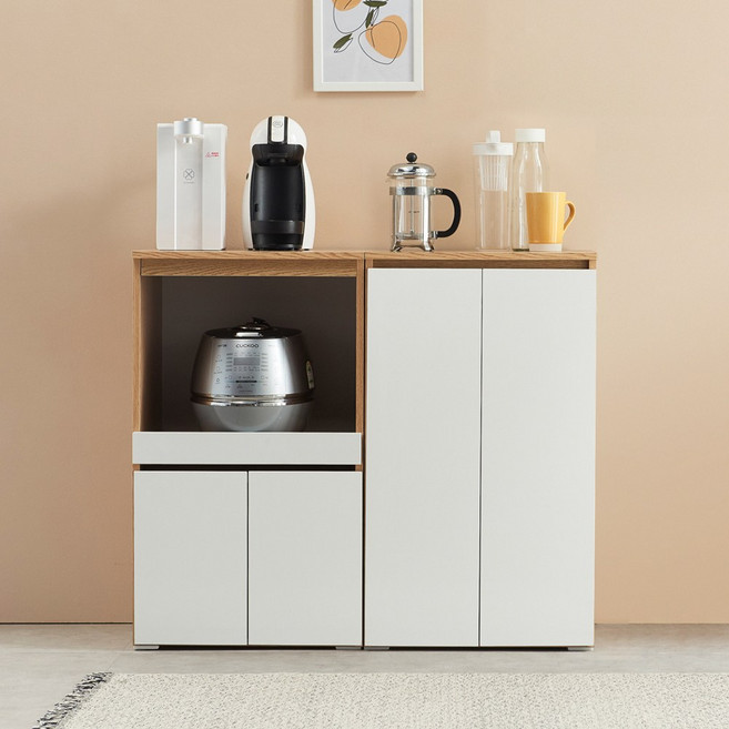 앨빈 500 전자레인지 부엌 오븐장 정수기받침 수납장+렌지대 세트, 오크화이트