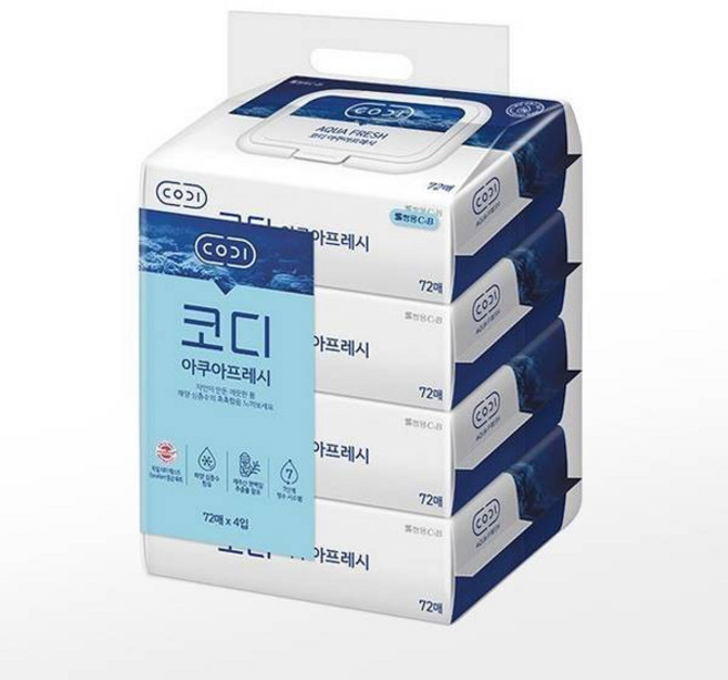 [코디] 물티슈 아쿠아후레쉬 (72매x4입), 옵션없음:[5613790]옵션없음