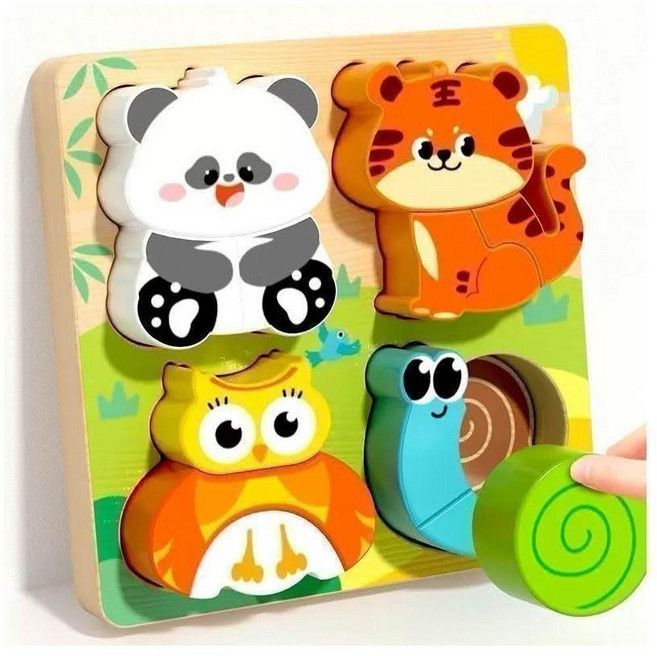 兒童動物造型拼圖玩具 寶寶早教益智立體拼圖 幼兒手抓板拼圖, 1個, 3片