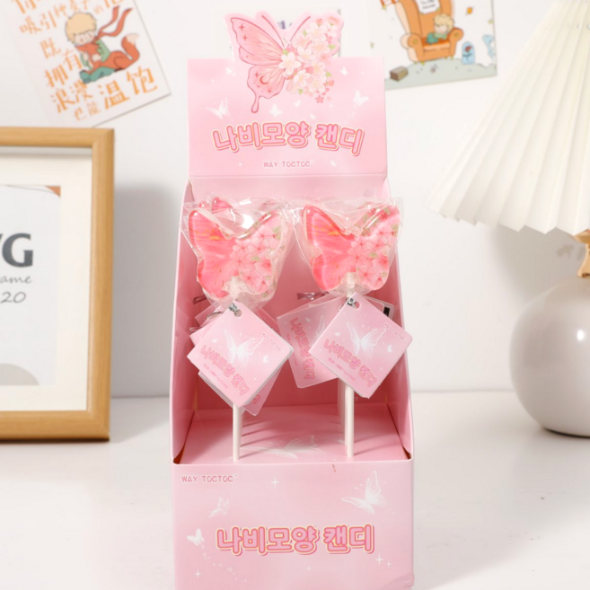 캔디마켓 웨이톡톡 나비모양캔디 롤리팝 무설탕 막대사탕 꽃집 어린이집 빵집 행사추천, 12개, 14g