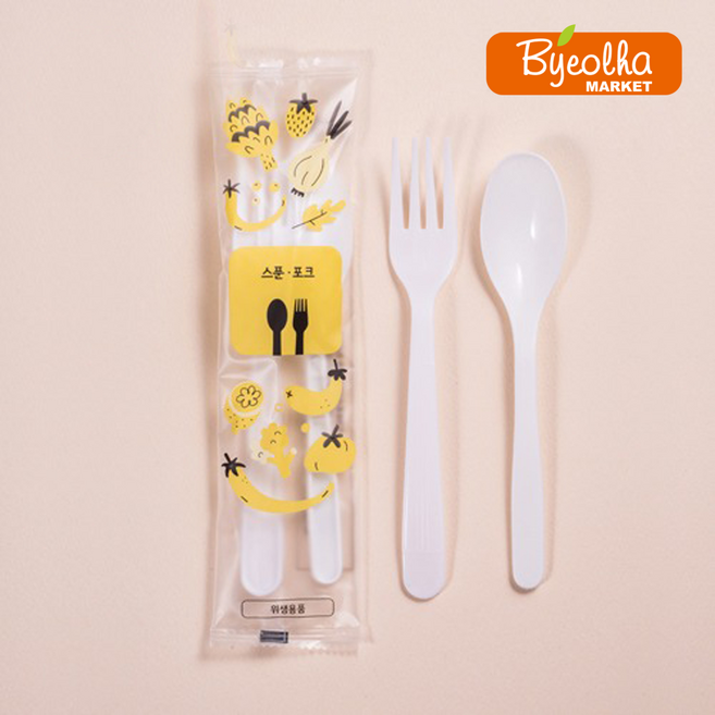 황금밥상 일회용 플라스틱 포크 스푼 수저세트 배달용 개별포장, 500개, 1세트