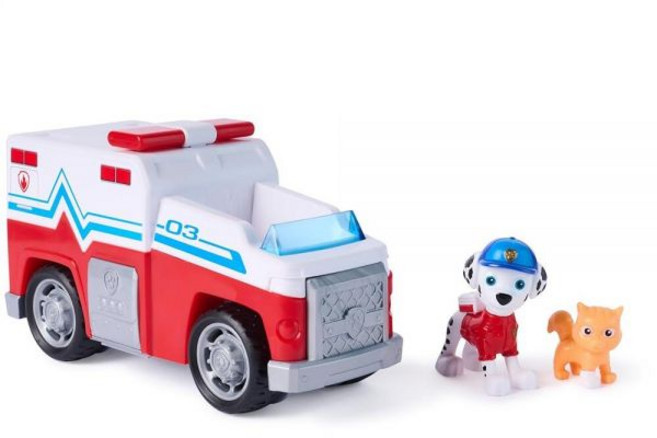 PAW PATROL - 수색 및 구조: 마샬의 구조 차량 풀백 모터가 있는 약 15cm 시리즈의 강아지 피규어와 새끼 고양이 디테일 디자인 3년 장난감 포함 161235, PAW PATROL - 수색 및 구조: 마샬의 구조 차
