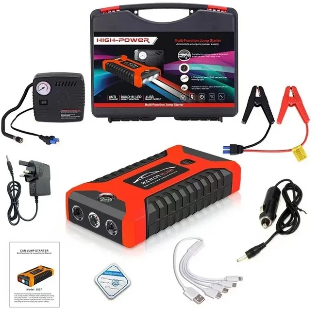 휴대용 자동차 배터리 스타터 점프 99800mAh 가솔린 디젤 비상 시작 전원 공급 장치 12V, with blast pump, UK plug, 1개