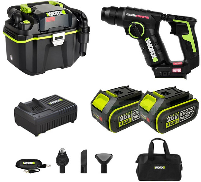 웍스 충전 로타리 햄머 청소기 집진기 세트 WU380S.2 WU036.9 무선 햄머드릴 건습식 흡입기, 1개