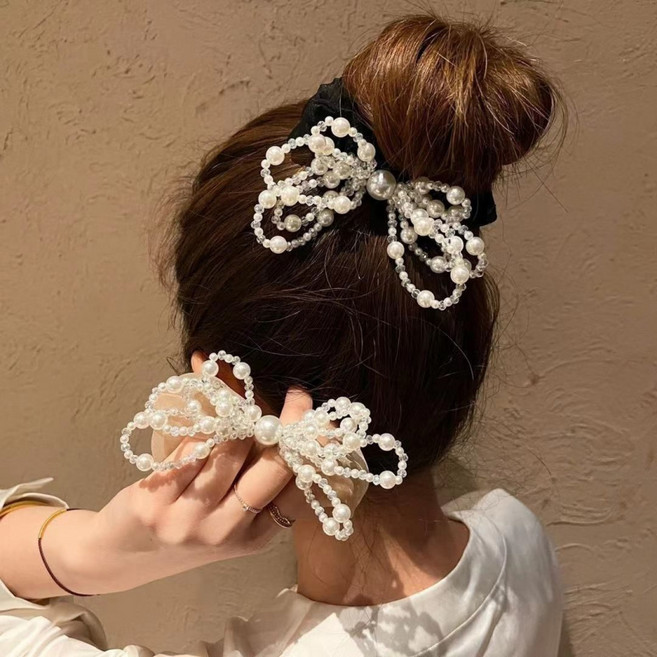 ZMBIRD 2종세트 헤어 곱창끈 진주 비즈 포인트 N4190