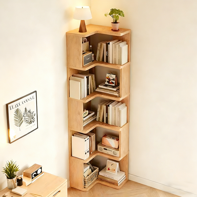 다용도 코너 책장 북쉘프 거실 침실 인테리어 수납 선반, 5단, 월넛색