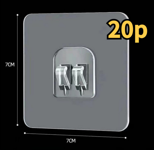 길벗 강력 접착식 후크 고리 무타공 접착패드, 20개, 투명1단