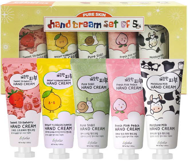 깨끗한피부 핸드크림 5종세트 보습 미백 탄력 케어 선물세트, 150g, 1개