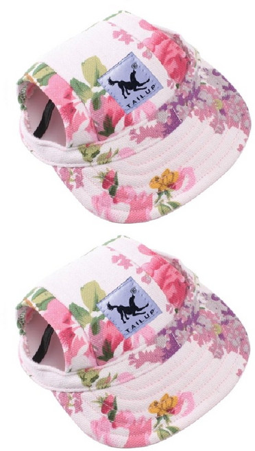 키미랑 강아지 패션모자 2개 썬캡 소형견모자 벙거지 외출, 캡모자 꽃무늬+꽃무늬, 1세트