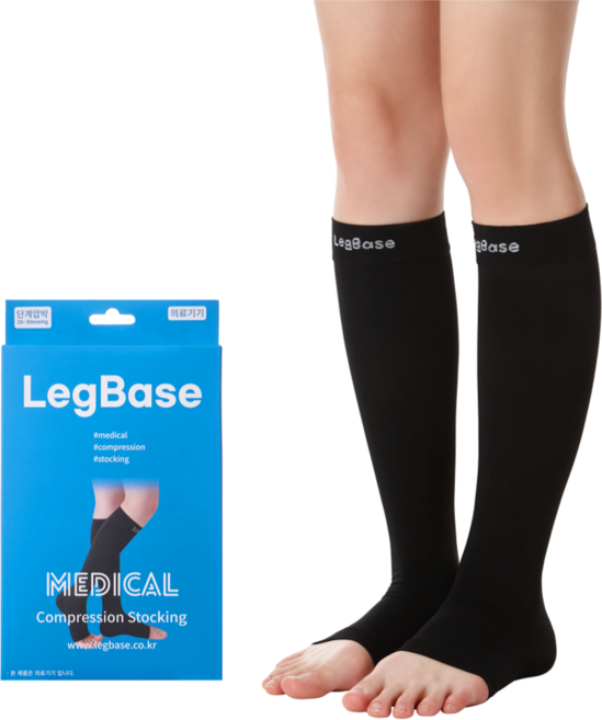 레그베이스 의료용 압박스타킹 무릎형 발트임 검정색, 1개