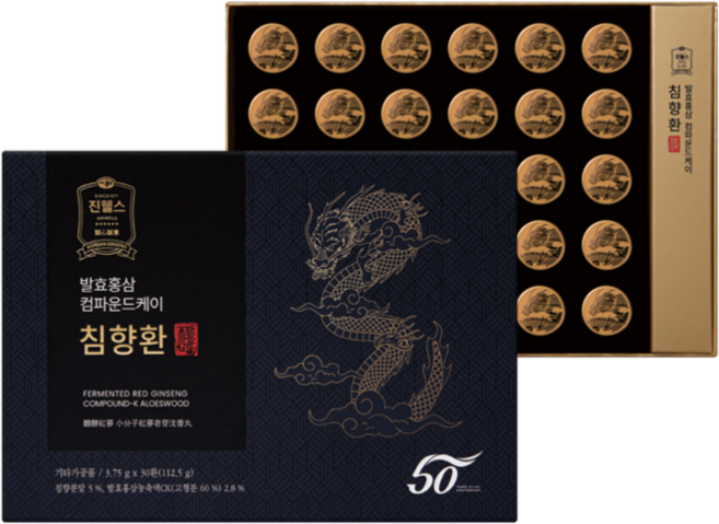 진웰스 [흡수율 94배] 컴파운드K 발효홍삼 침향환 30환 (실속형 선물세트/쇼핑백증정), 1박스, 30정