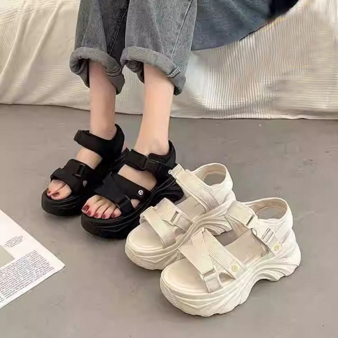 키높이 여성 발편한 퀄팅 샌들 6cm 여름 여자 슬리퍼 쪼리 흰색 물놀이 높이 비치 폭신한