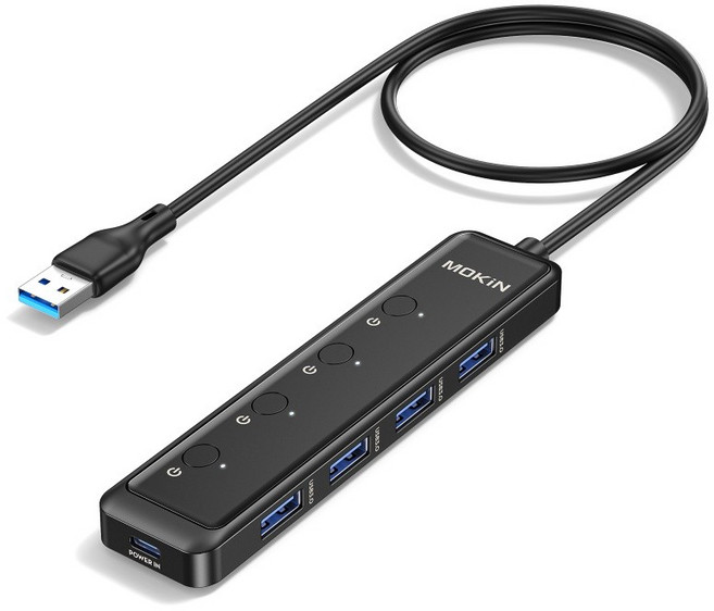 MOKIN USB 3.0 擴充集線器 4埠獨立開關 5Gbps傳輸 60cm線長, 黑色, 1個