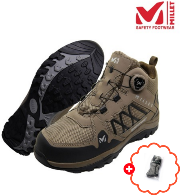 밀레 세이프티 경량 보아 다이얼 방수 안전화 볼넓은 발편한 6인치 작업화 kcs인증서 양말증정