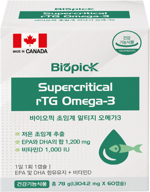 바이오픽 고함량 초임계 알티지 오메가3 1200mg, 1박스, 60정