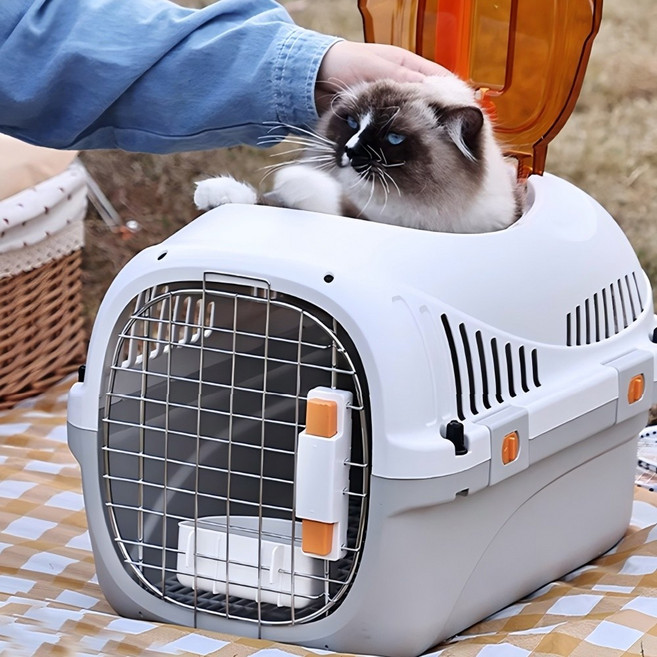 Shipshape 강아지 고양이 반려견 켄넬 반려동물 이동장 캐리어, 1개, 그레이화이트