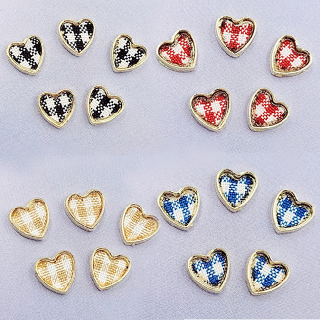 체크 하트 네일파츠 하운드네일아트 체크네일, 레드, 1개