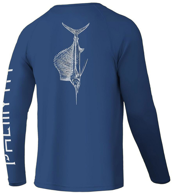 팔미스 낚시 셔츠 긴팔 UPF 50 자외선 차단, Large, Navy / Marlin Bone