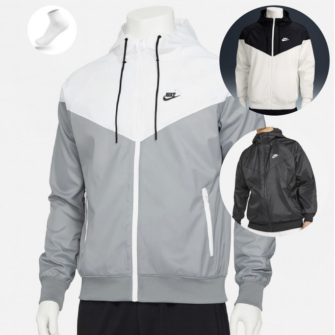 나이키 NSW 바람막이 남성 우븐 윈드러너 후드집업 점퍼 스우시 자켓 + 벨듀 순면양말