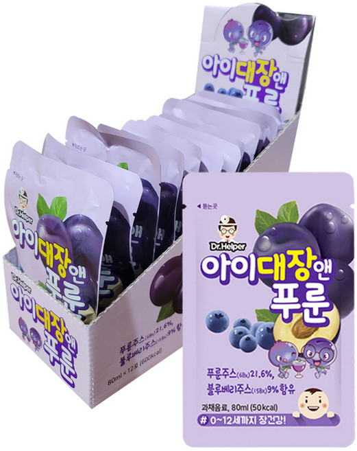 닥터헬퍼 아이대장앤 푸룬 80ml 12포 어린이 유아 아기푸룬주스 블루베리 과일야채주스, 12개