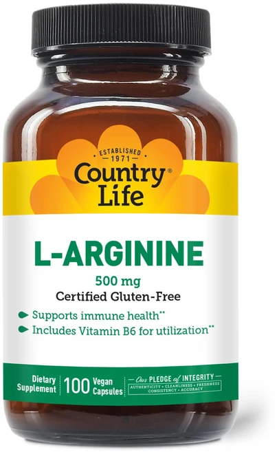 컨트리 라이프 L-아르기닌 캡슐 (비타민 B-6 함유) 5 Country Life L-Arginine Caps with Vitamin B-6 500mg 100 Vegan Ca, 1개, 100정 - 쿠팡
