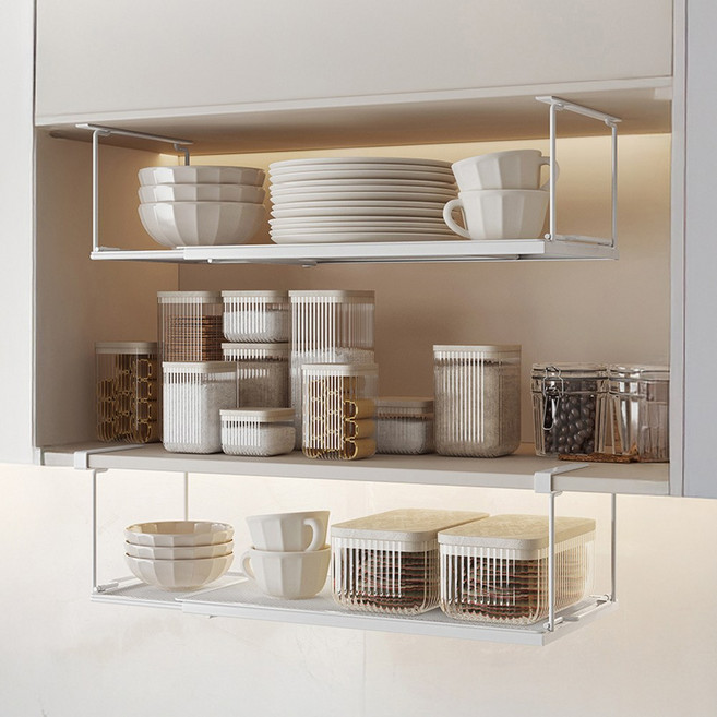 구디푸디 길이조절 걸이형 주방선반 철제 언더 선반, 블랙, 1개