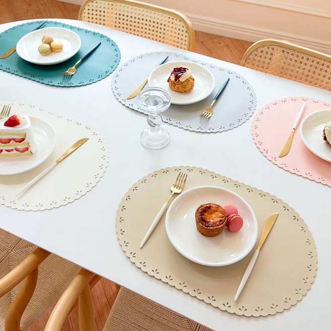 노아갤러리 방수 고급 식탁 가죽 테이블 매트 2p 45x30cm, 2개, 30x45, 크림