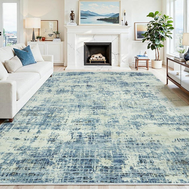 5x7 Area Rugs Washable RugAnti-Skid Abstract Modern Living Room Rug Soft Thin Carpets Indoor Floor, 블루 그레이/골드