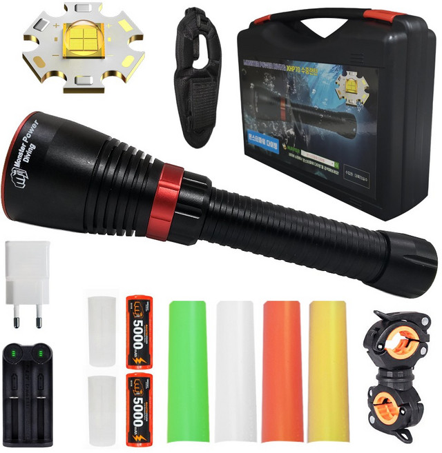 몬스터파워 다이빙 XHP70 수중랜턴 해루질랜턴 방수 다이버 써치 스킨스쿠버, 세트