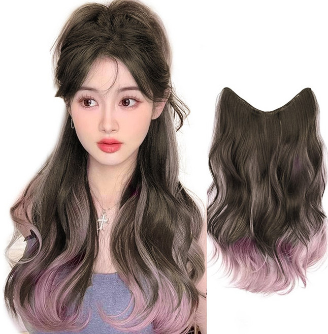 가발위드 옴브레 투톤 웨이브 붙임머리 브릿 포인트 시니온 가발, 1개, 블랙 애쉬핑크