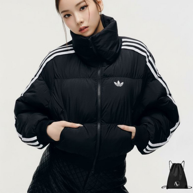 (매장판 정품) 아디다스 여성 숏패딩 크롭 다운 패딩 점퍼 블랙 겨울 데일리 이쁜 아우터 (스포젠 가방)