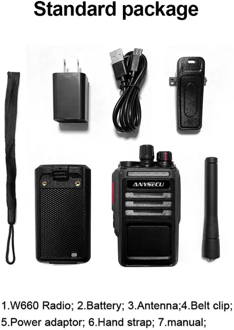 ANYSECU W660 휴대용 아날로그 워키토키 UHF IP68 방수 5800mAh C타입 충전 199CH 비상 플래시 알람 기능, 01 빠른  Mainland, 01 W660