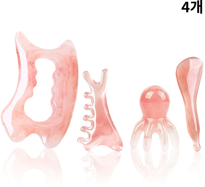 WEKILI 괄사 마사지 4종세트 두피 바디 얼굴 승모근 콧대 종아리 목 어깨 전신 지압 괄사 마사지기, 핑크괄사4종, 1세트