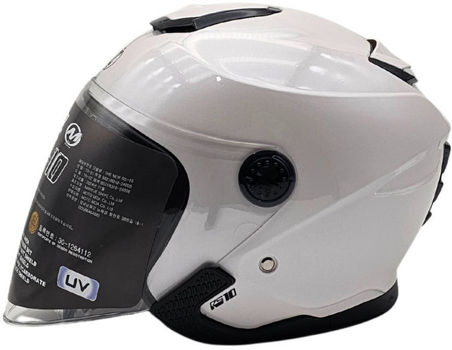 더뉴 RS10 신형 오토바이 헬멧 오픈페이스 초경량 썬바이저 내장 고급헬멧 안티포그쉴드, M, 펄화이트