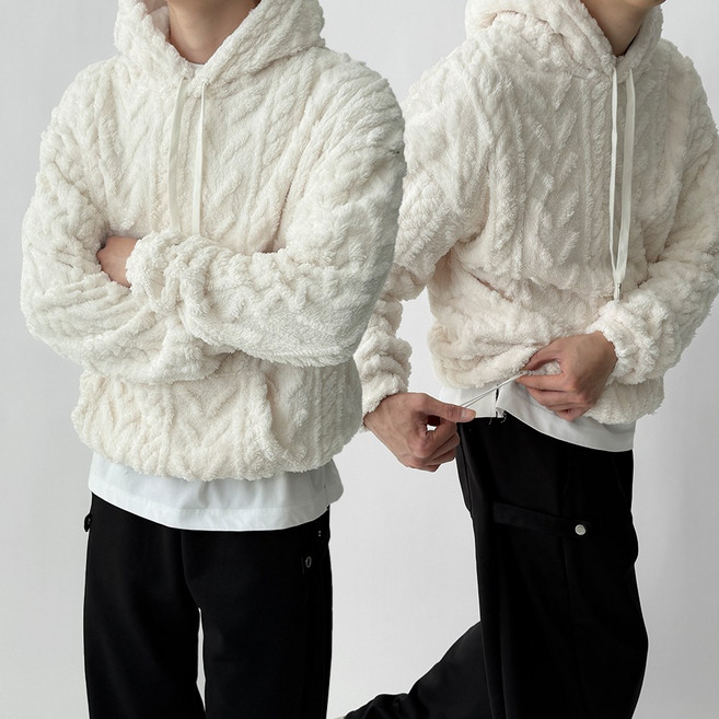 빠델 부드럽고 포근한 양면 양털 뽀글이 오버핏 후드티셔츠