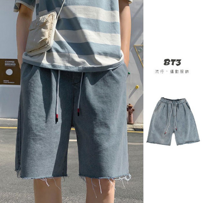 BT3 store 牛仔五分褲 淺藍牛仔 休閒寬褲