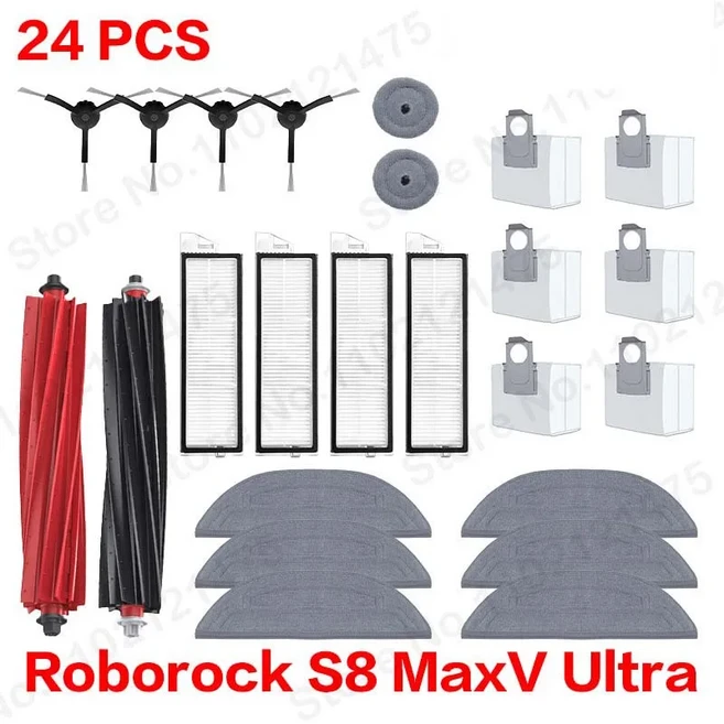 메인 사이드 브러시 Hepa 필터 먼지 봉투 호환용 ROBOROCK S8 MaxV 울트라 로봇 진공 청소기 청소 탱크, 02 24PCS
