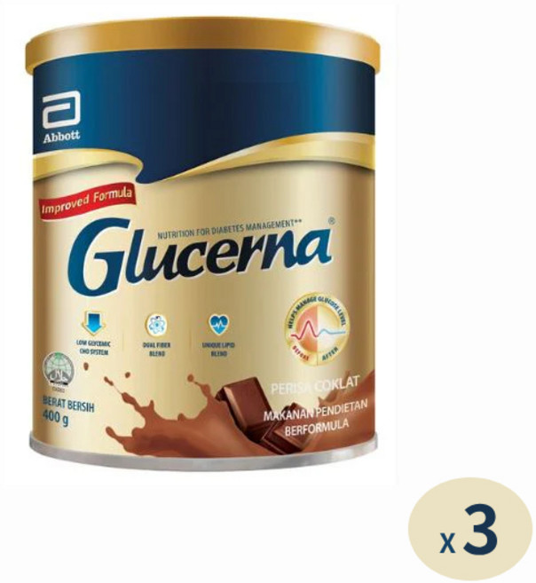 Glucerna 글루서나 당뇨환자 영양식 식사대용 초콜릿맛, 3개, 400g