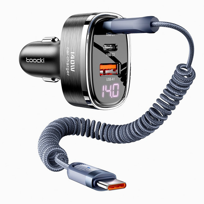 TOOCKI 2C+1A 3포트 140W LED 차량용 미니 시거잭 초고소 충전기, 그레이