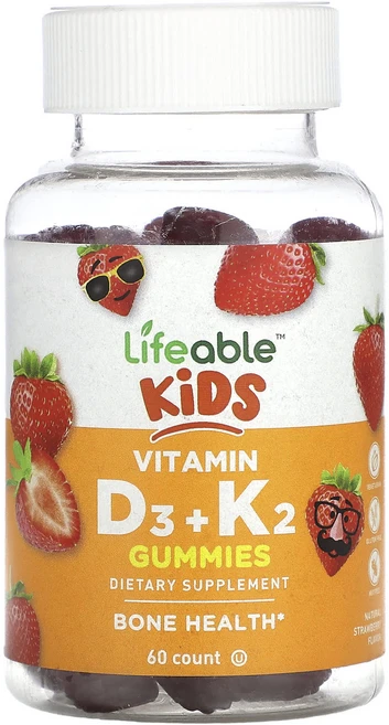 Lifeable 어린이용 비타민D3 + K2 구미젤리 천연 딸기 맛 구미젤리 60개, Lifeable어린이용비타민D3K2구미젤리천연딸기맛구미, 1개, 60정 - 쿠팡