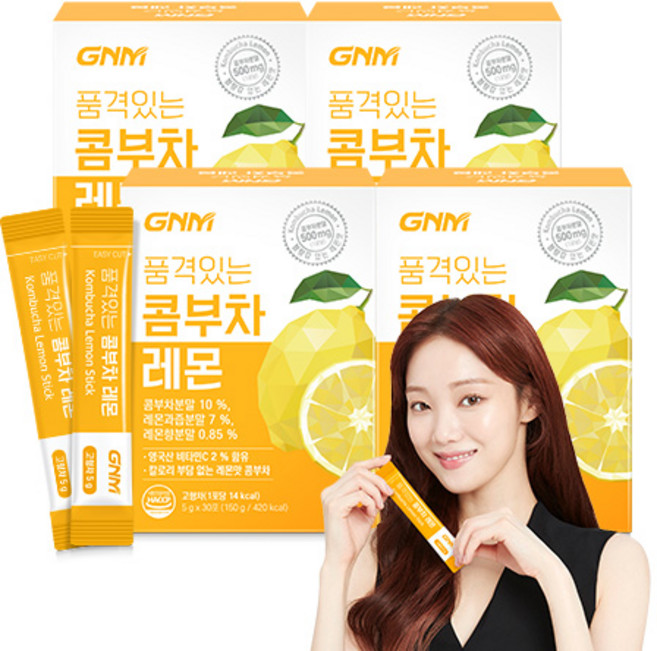 GNM 품격있는 콤부차 레몬 비타민C 유산균 분말 스틱, 5g, 30개입, 4개