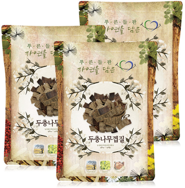푸른들판 국내산 두충 나무 껍질 차, 3개, 500g